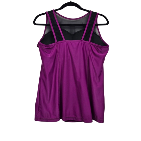 Livi Active Womens Magenta Ruffle Sheer Mesh Swimsuit Tankini Top Size 16 - Picture 3 of 4